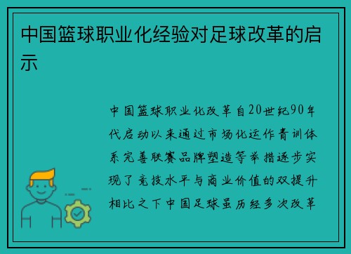 中国篮球职业化经验对足球改革的启示