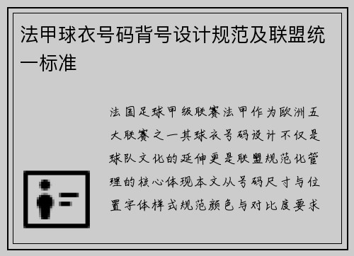 法甲球衣号码背号设计规范及联盟统一标准