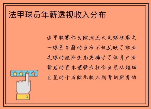 法甲球员年薪透视收入分布